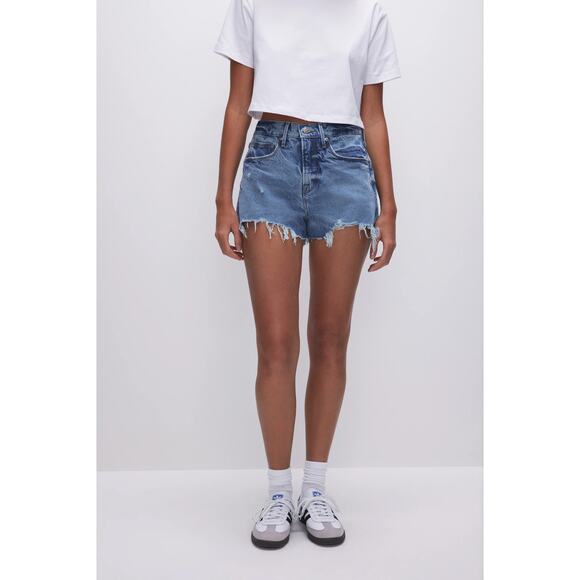 Good American Good 90s High Rise Distressed Denim Cutoff Shorts Size 10/30 - Picture 1 of 12